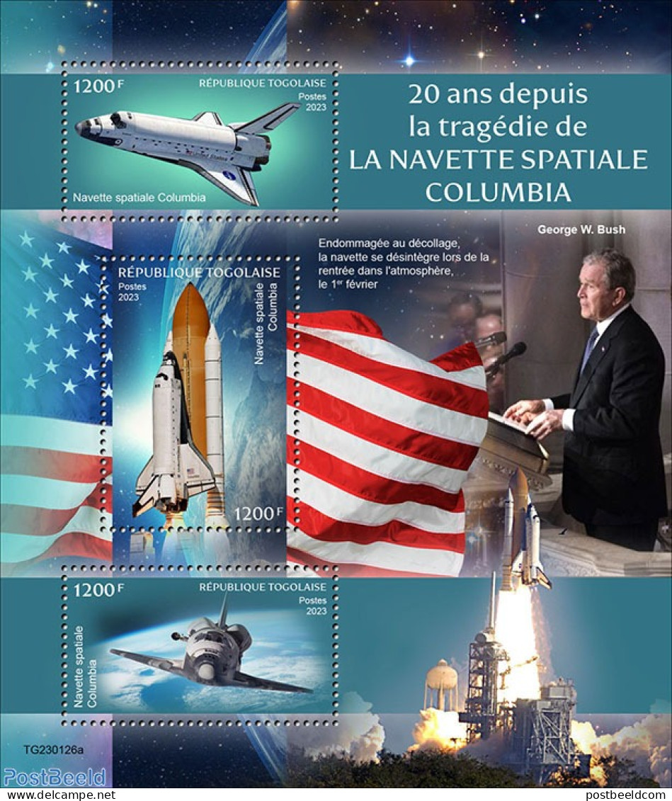 Togo 2023 Space Shuttle Columbia, Mint NH, History - Transport - American Presidents - Space Exploration - Togo (1960-...)