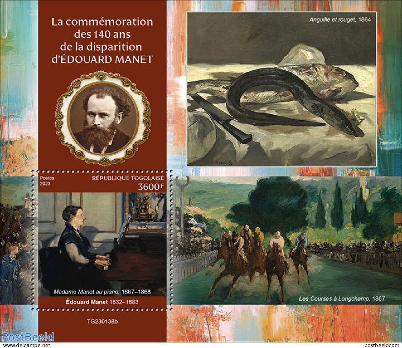 Togo 2023 Edouard Manet, Mint NH, Nature - Performance Art - Fish - Horses - Musical Instruments - Art - Paintings - Vissen