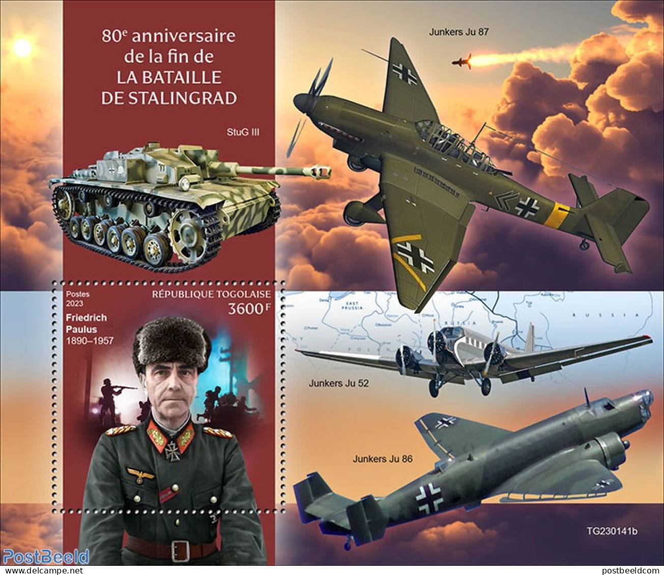 Togo 2023 Battle Of Stalingrad, Mint NH, History - Transport - Militarism - World War II - Aircraft & Aviation - Militaria