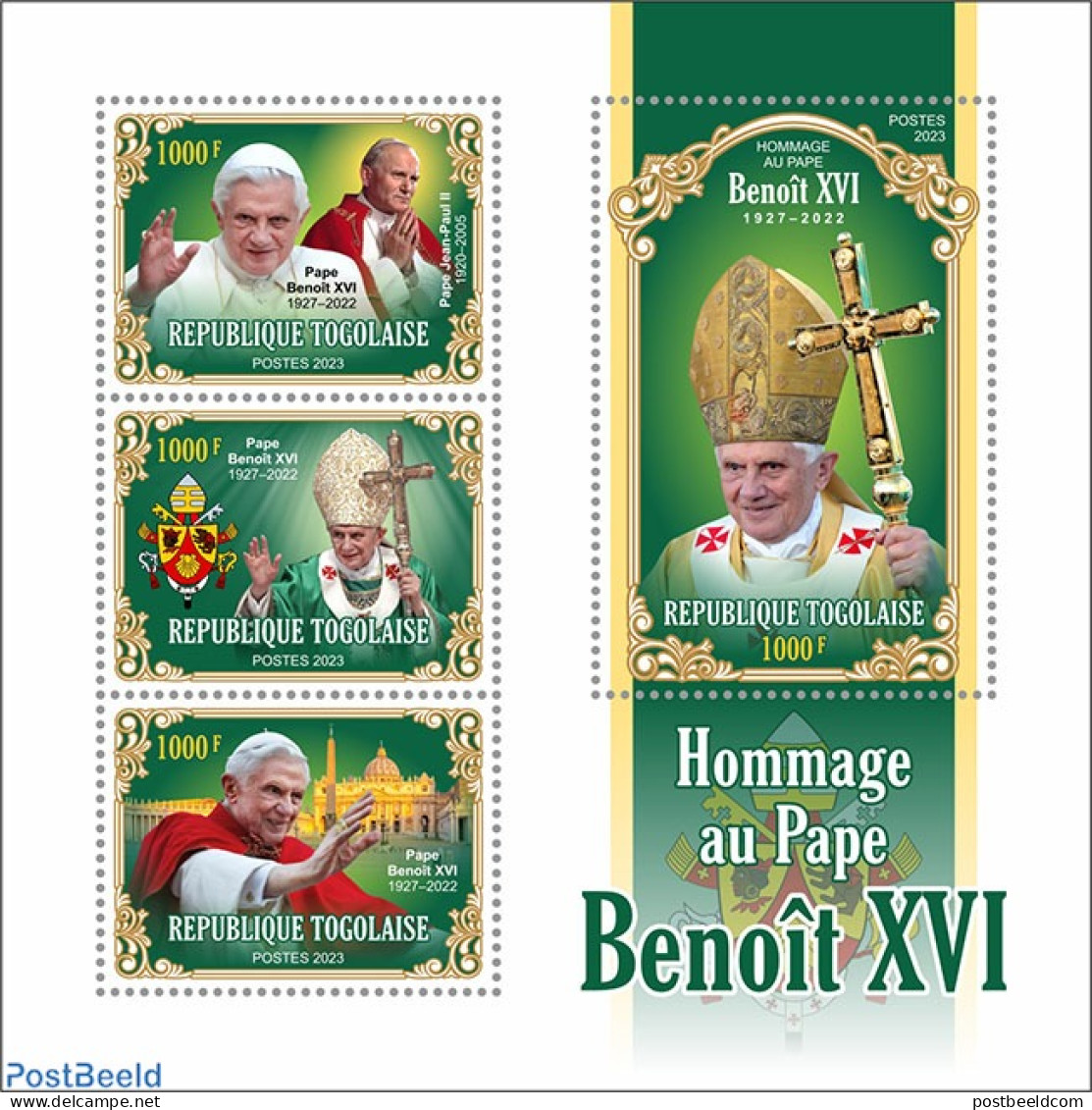 Togo 2023 Pope Benedict XVI, Mint NH, Religion - Pope - Papes