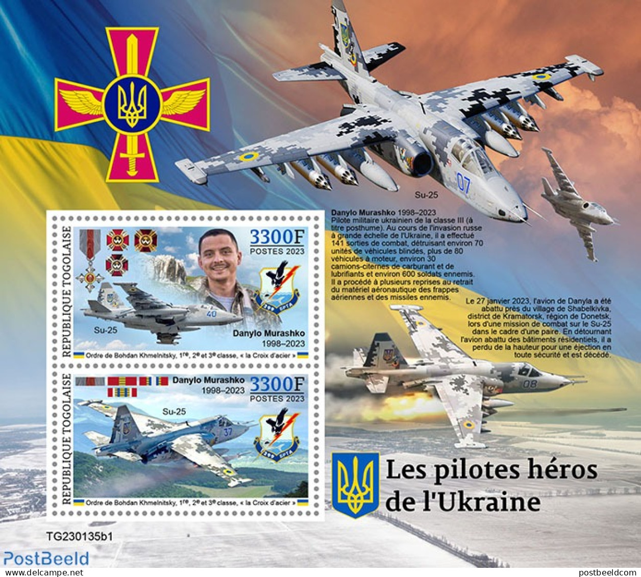 Togo 2023 Ukrainian Pilots, Mint NH, History - Transport - Militarism - Aircraft & Aviation - Militaria