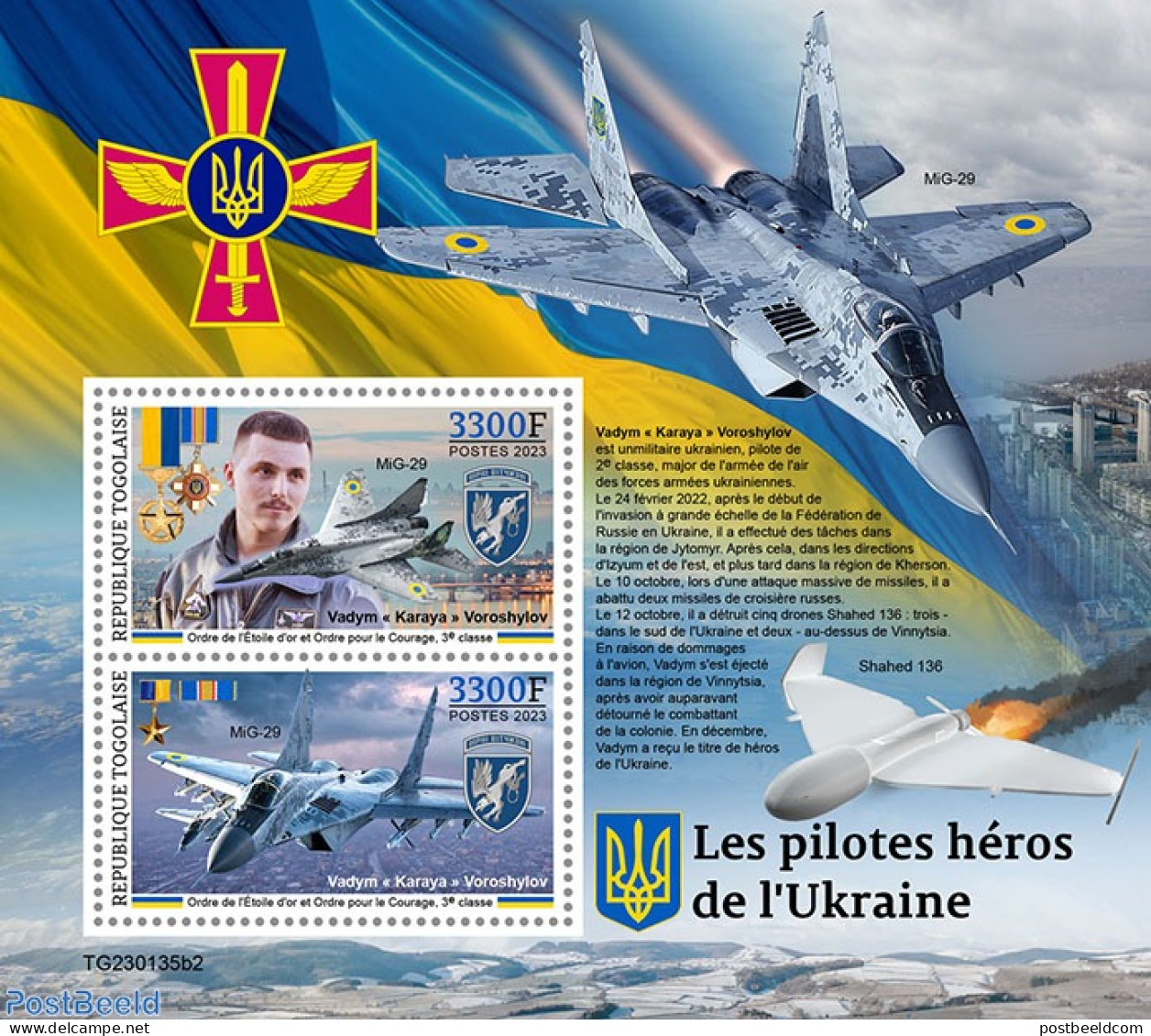 Togo 2023 Ukrainian Pilots, Mint NH, History - Transport - Militarism - Aircraft & Aviation - Militaria