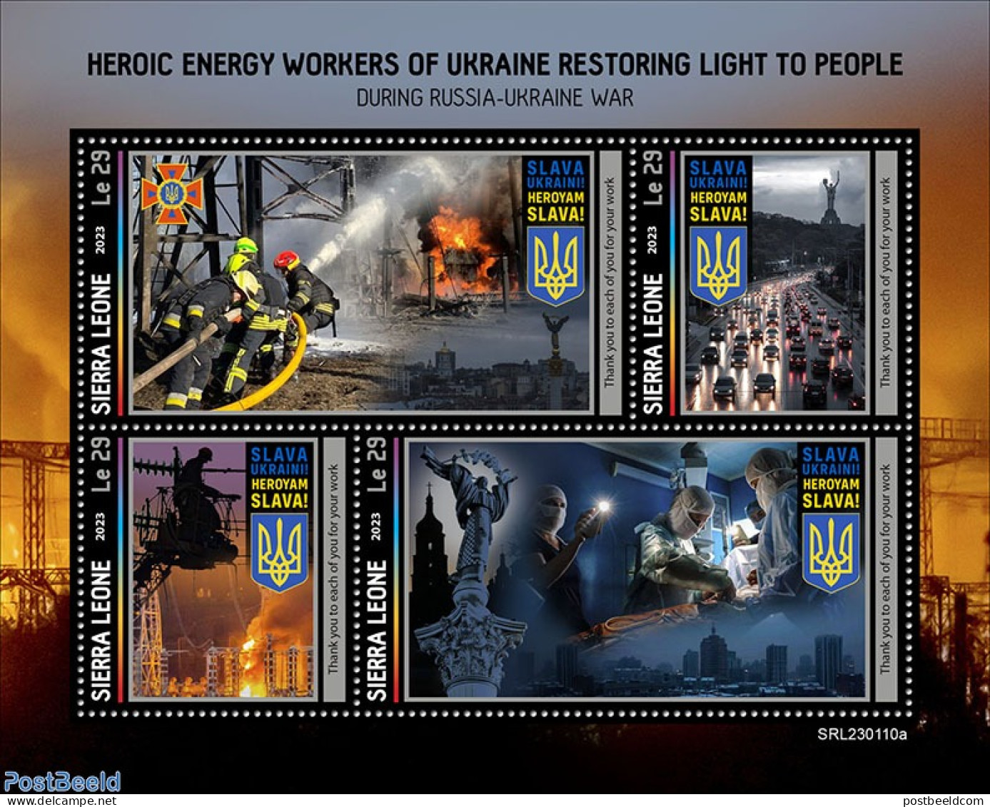 Sierra Leone 2023 Ukrainian Heroic Energy Savers - Workers, Mint NH, Science - Transport - Energy - Fire Fighters & Pr.. - Bombero