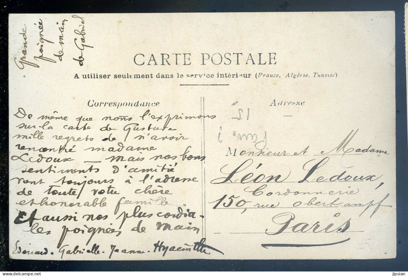 Cpa Carte Photo Du 75 Paris Chapellerie " Prix Fixe " Cachet Poste Paris 74 -- Envoyée Rue Oberkampf Paris  STEP200 - Artisanry In Paris