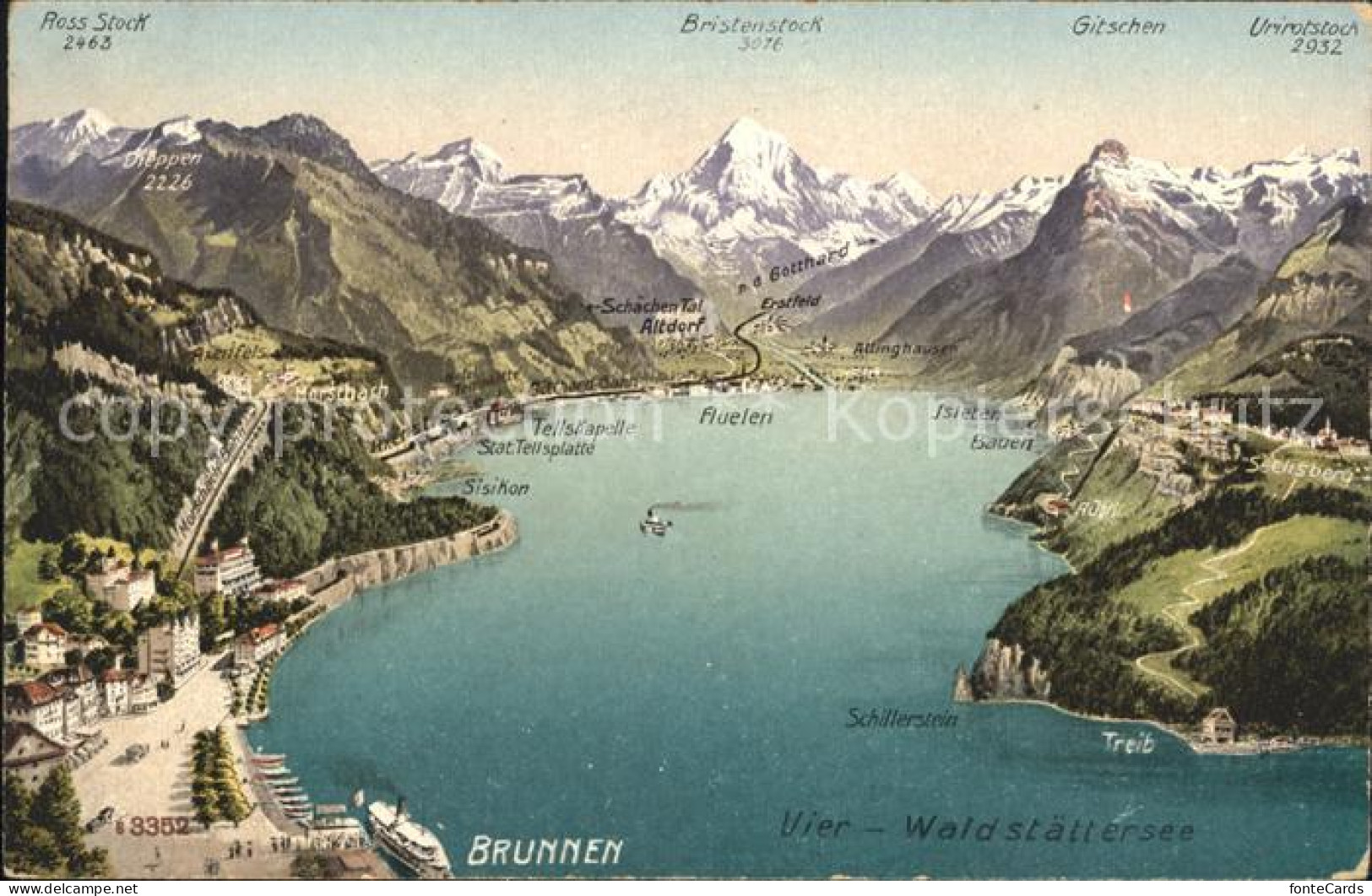 11776677 Brunnen SZ Mit Vierwaldstaettersee Und Alpen Panoramakarte Brunnen - Sonstige & Ohne Zuordnung