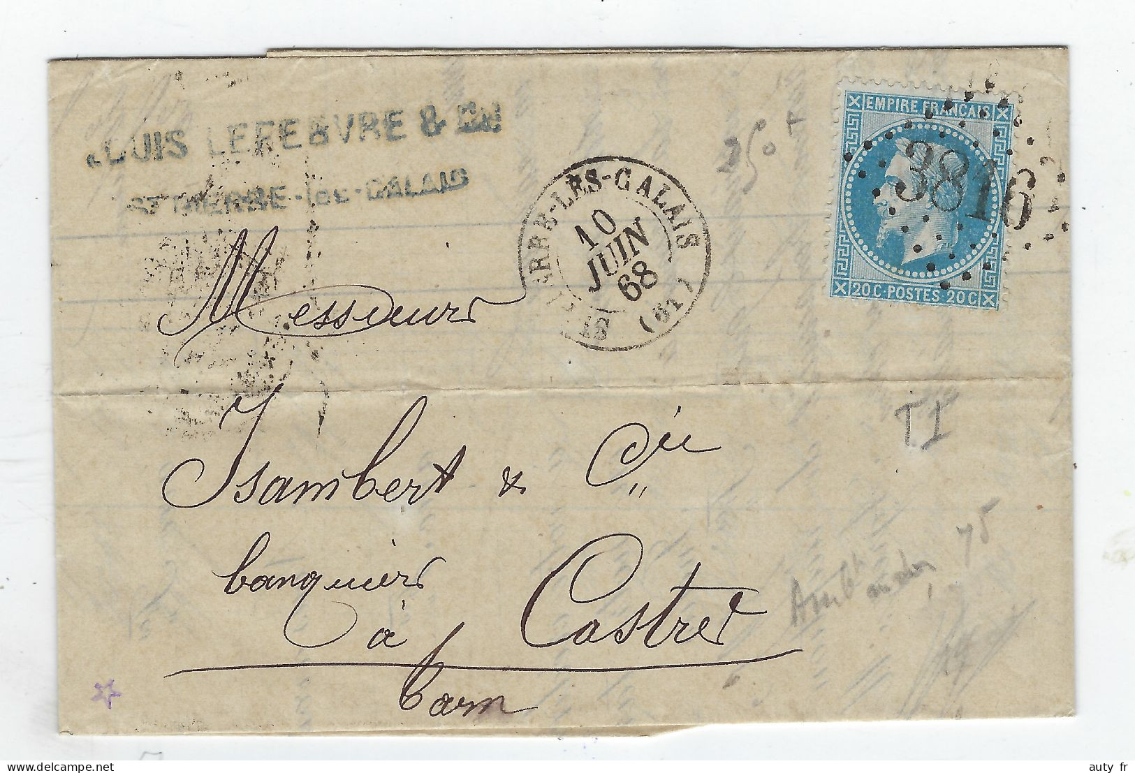 Lettre De ST PIERRE LES CALAIS (Banque Lefèbvre) Pour CASTRES -  GC 3816 - 1849-1876: Classic Period