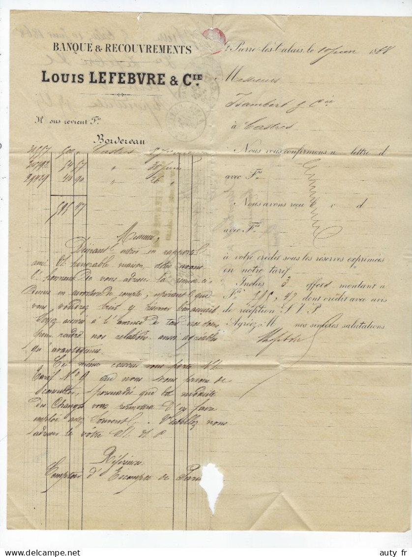 Lettre De ST PIERRE LES CALAIS (Banque Lefèbvre) Pour CASTRES -  GC 3816 - 1849-1876: Période Classique