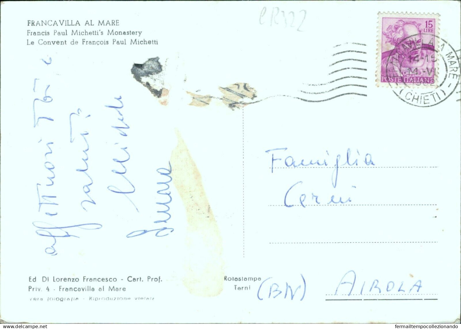 Cr322 Cartolina Francavilla Al Mare Il Convento Di Francesco Michetti Chieti - Chieti