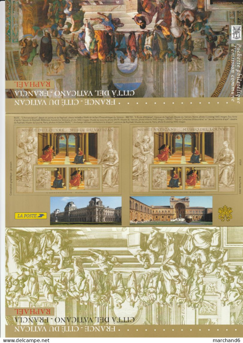 2005 France Vatican Pochette Souvenir N°26 émissions Communes Peintre Italien Raphael N°bf 90 Et Bf 28 Neuf ** - Autres & Non Classés