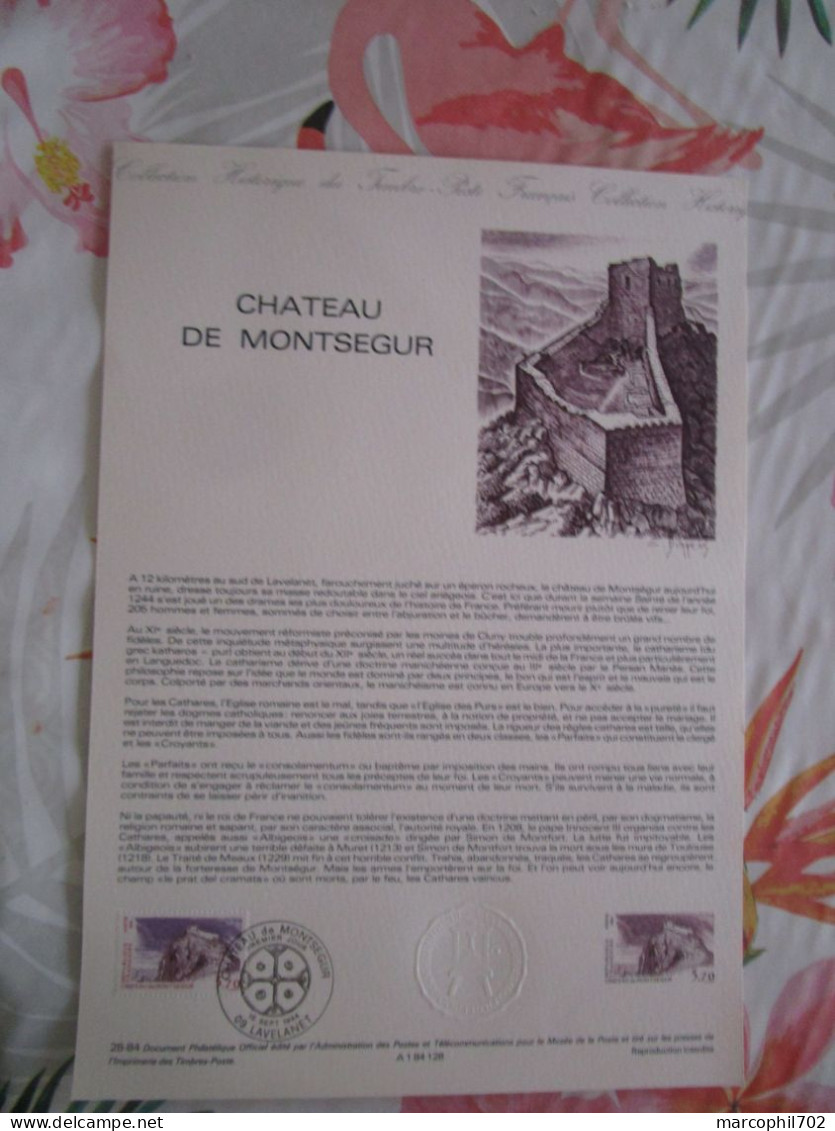 Document Officiel Chateau De Montsegur15/9/84 - Documents Of Postal Services