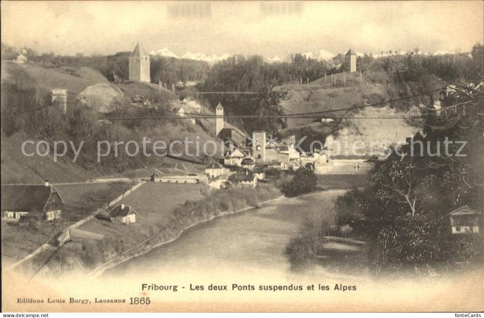 11774077 Fribourg FR Les Deux Ponts Suspendus Et Les Alpes Fribourg - Autres & Non Classés