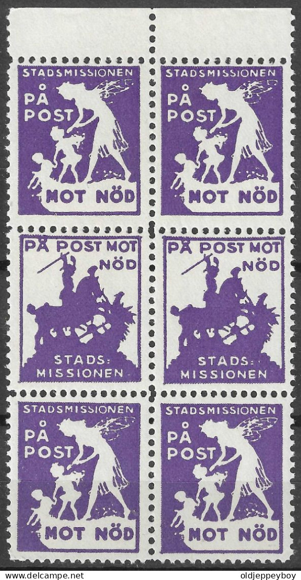 Vignettes - Sweden Stadsmission - Pa Post Mot Nöd  VIGNETTE Reklamemarke BLOCK X 6 MNH**  - Vignetten (Erinnophilie)