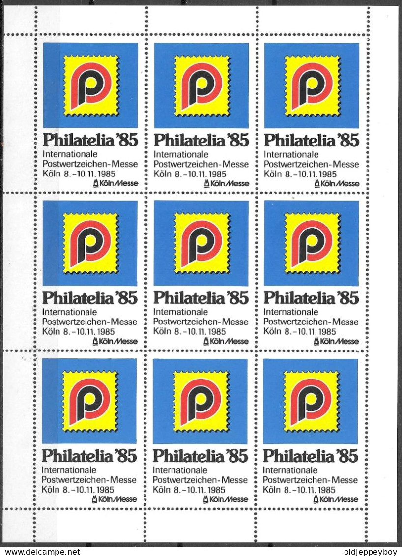 PHILATELIA 1985 Köln  VIGNETTE Reklamemarke BLOCK X 9 MNH** Koln Messe POSTWERTZEICHEN - Erinofilia