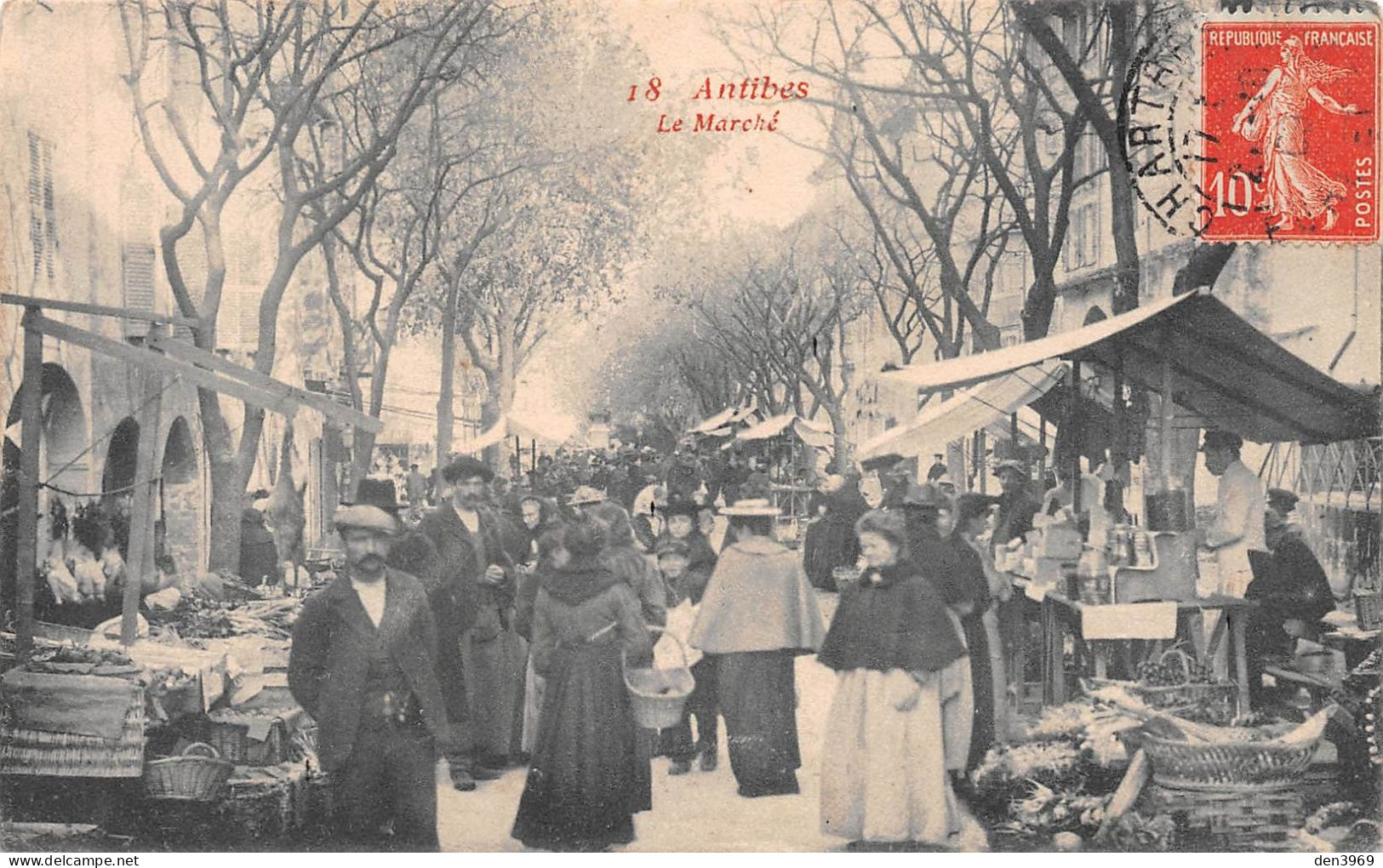 ANTIBES (Alpes-Maritimes) - Le Marché - Voyagé 1909 (2 Scans) - Andere & Zonder Classificatie