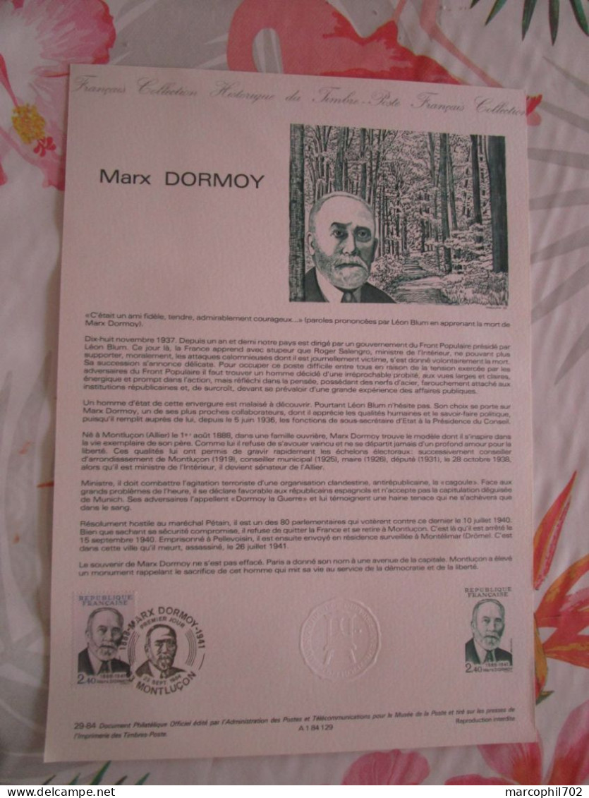 Document Officiel Max Dormoy 22/9/84 - Documenten Van De Post
