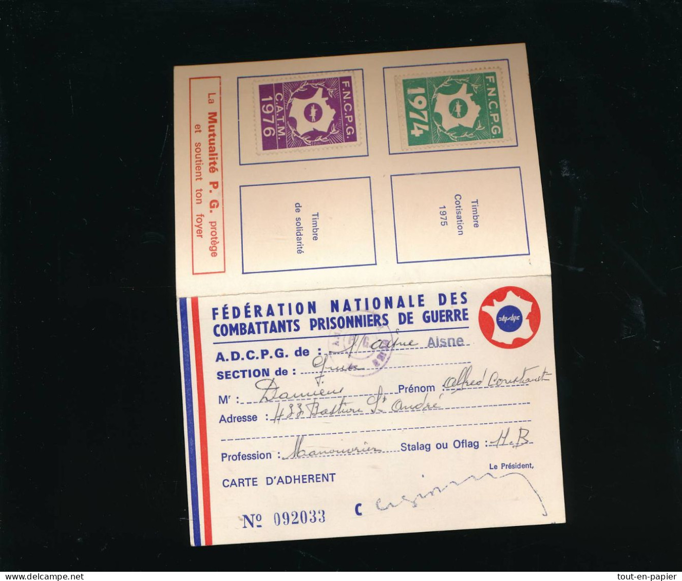Carte D'adhérent Fédération Nationale Combattants Prisonniers De Guerre Timbres 1966 à 1975 Ancien Stalag Oflag 11B - Briefe U. Dokumente