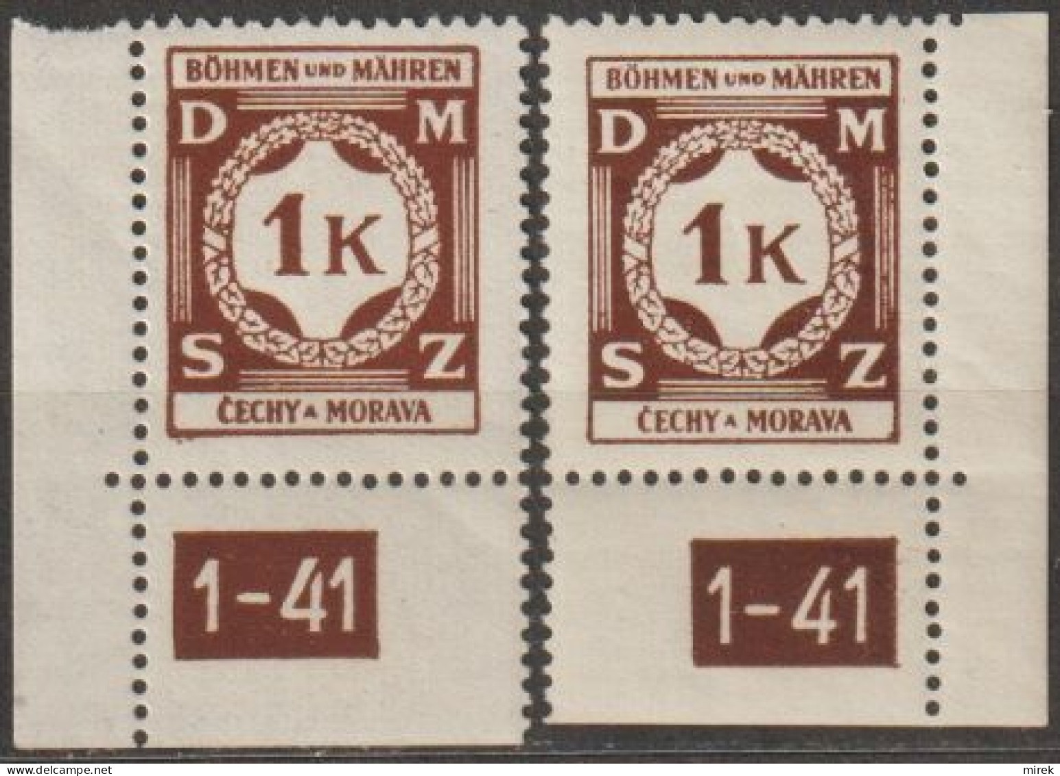 31/ Pof. SL 6, Corner Stamps, Plate Number 1-41 - Ungebraucht