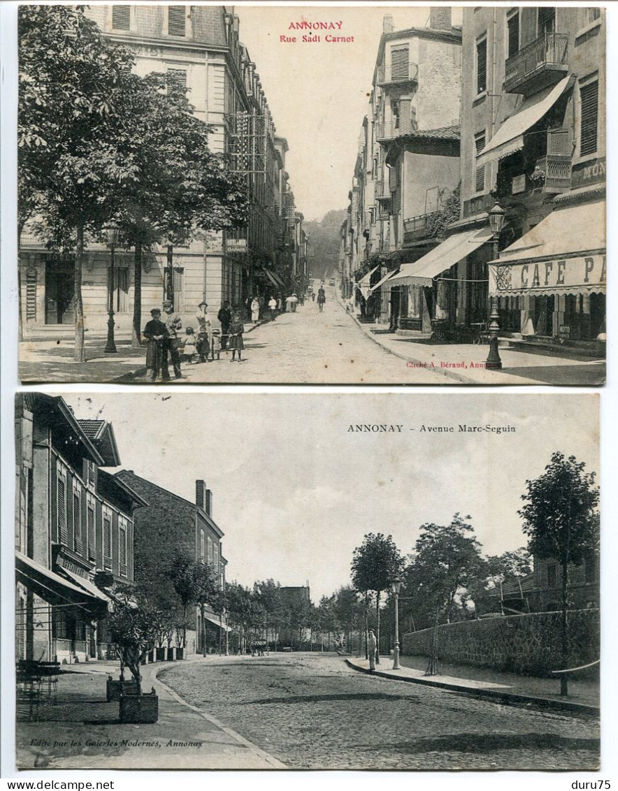 LOT 2 CPA * ANNONAY Avenue Marc Seguin (Voyagé 1909) & Rue Sadi Carnot - Annonay