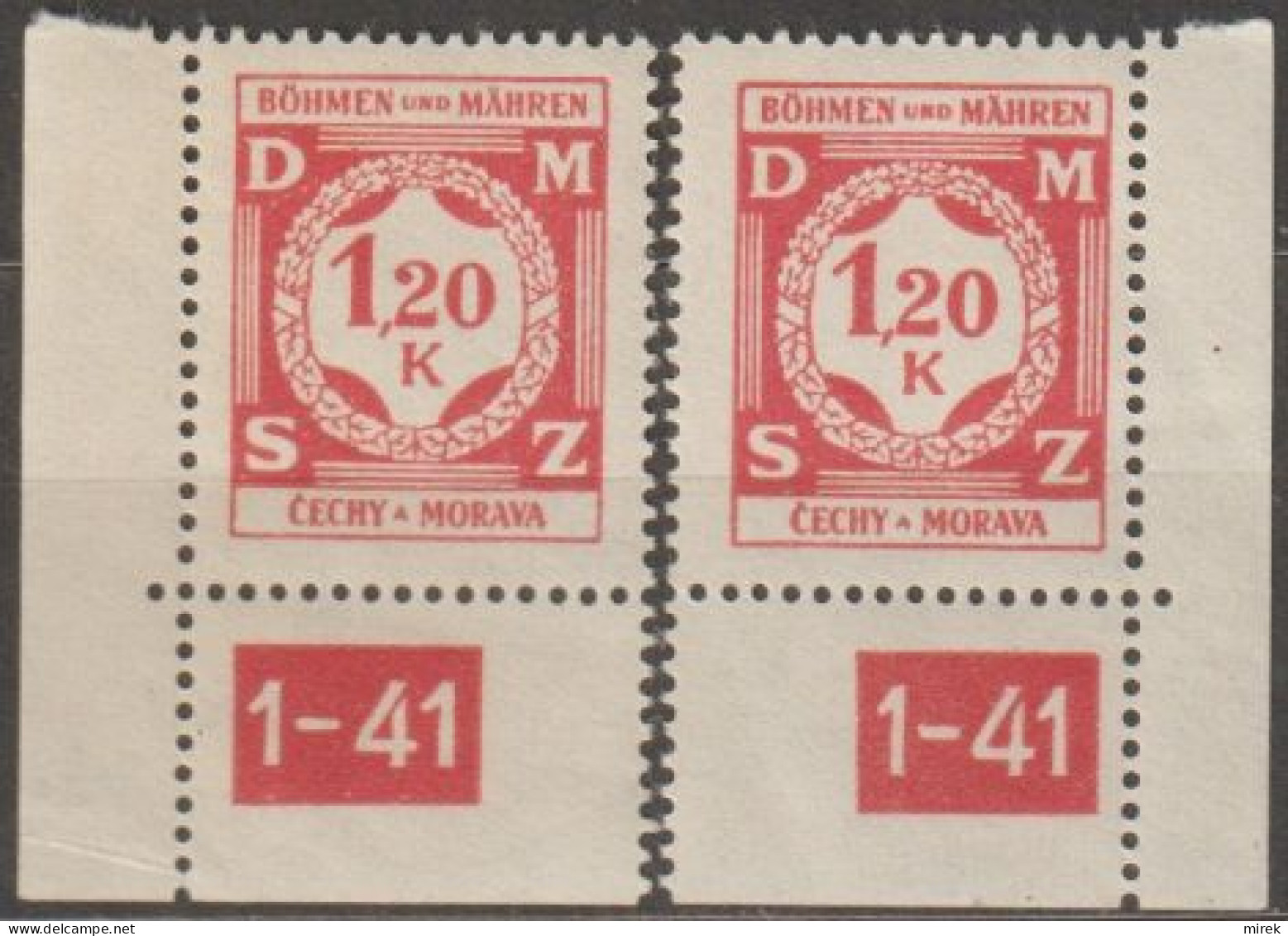 31a/ Pof. SL 7, Matt Red, Corner Stamps, Plate Number 1-41 - Unused Stamps