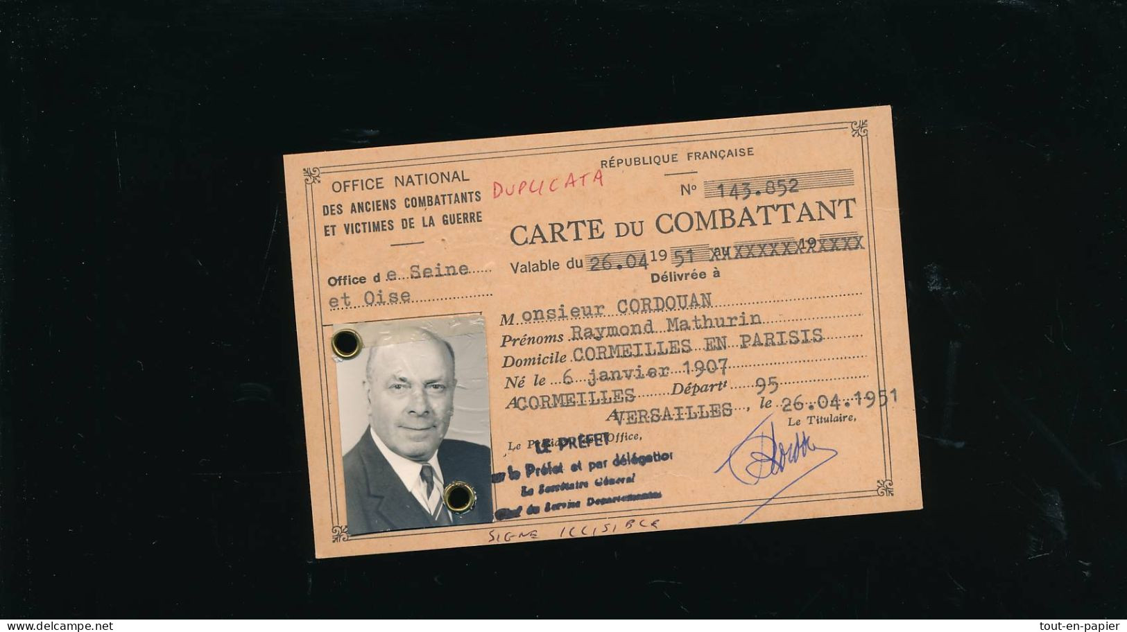 Carte Du Combattant Et Victimes De La Guerre  Raymond Cordouan - 1939-45