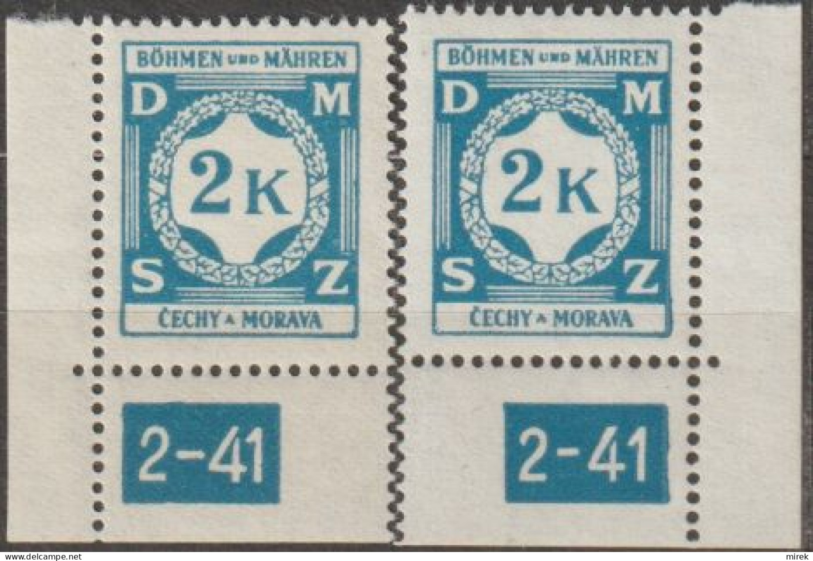 32/ Pof. SL 9, Corner Stamps, Plate Number 2-41 - Ungebraucht