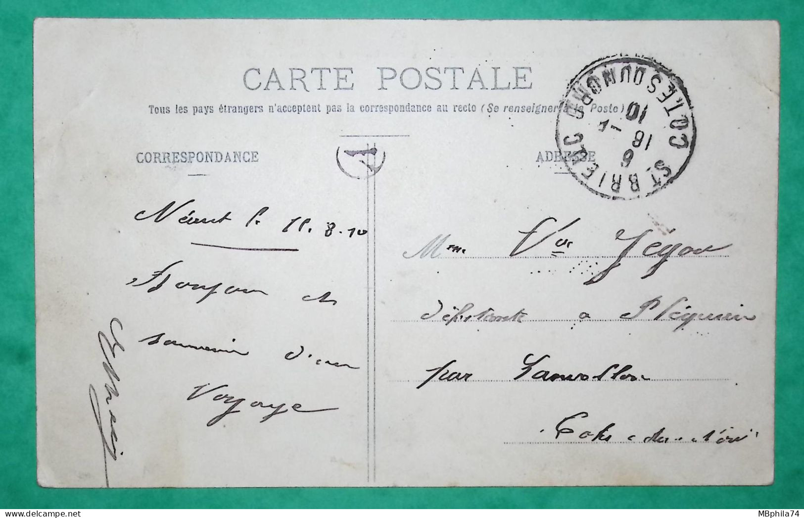 N°137 SEMEUSE CARTE POSTALE MAURON CHATEAU MORBIHAN BOITE RURALE A NEANT SUR YVEL POUR PLEGUIEN COTES DU NORD 1910 - 1877-1920: Semi Modern Period