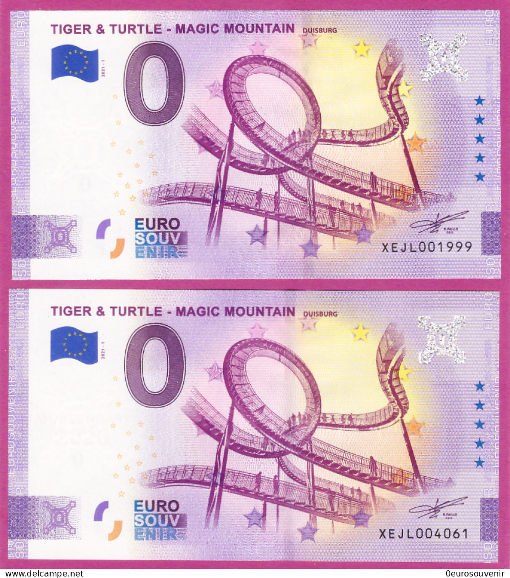 0-Euro XEJL 2021-1 TIGER & TURTLE - MAGIC MOUNTAIN - DUISBURG Set NORMAL+ANNIVERSARY - Essais Privés / Non-officiels