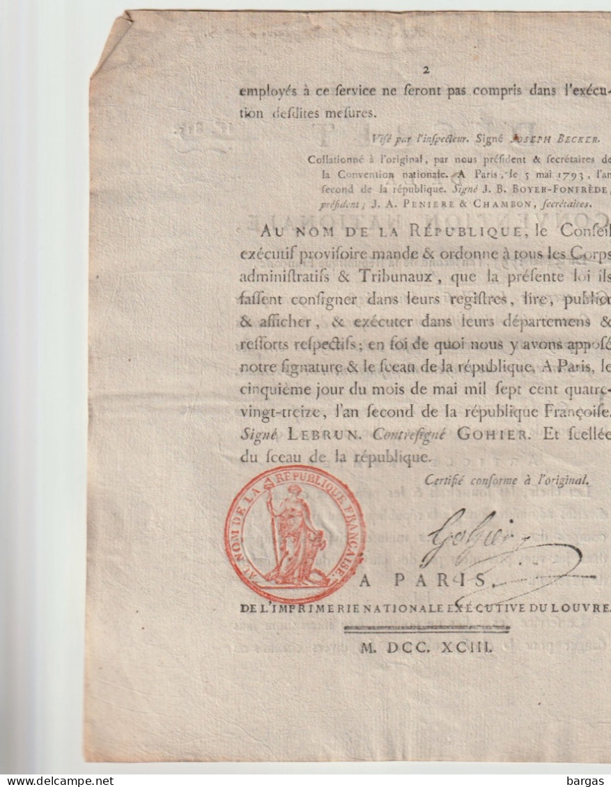 DECRET DE LA CONVENTION NATIONALE : Exemption Poste Du Département De L'Hérault - Gesetze & Erlasse