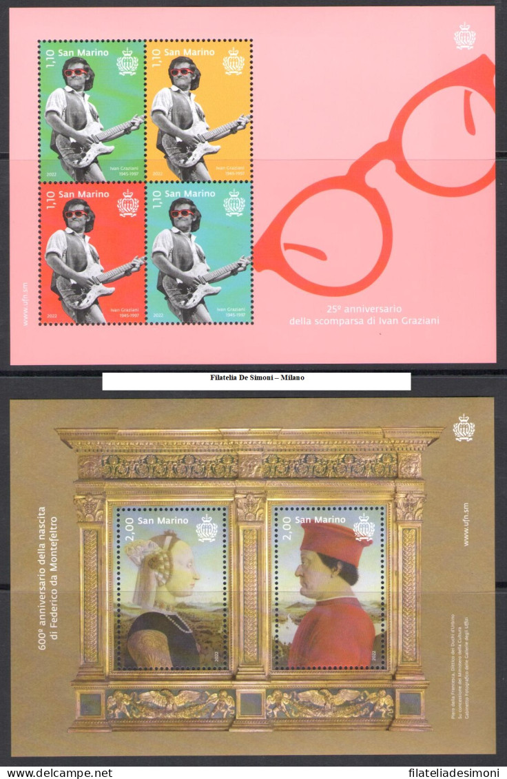 2022 San Marino, Francobolli Nuovi, Annata Completa, 20 Valori + 6 Foglietti - MNH** - Full Years