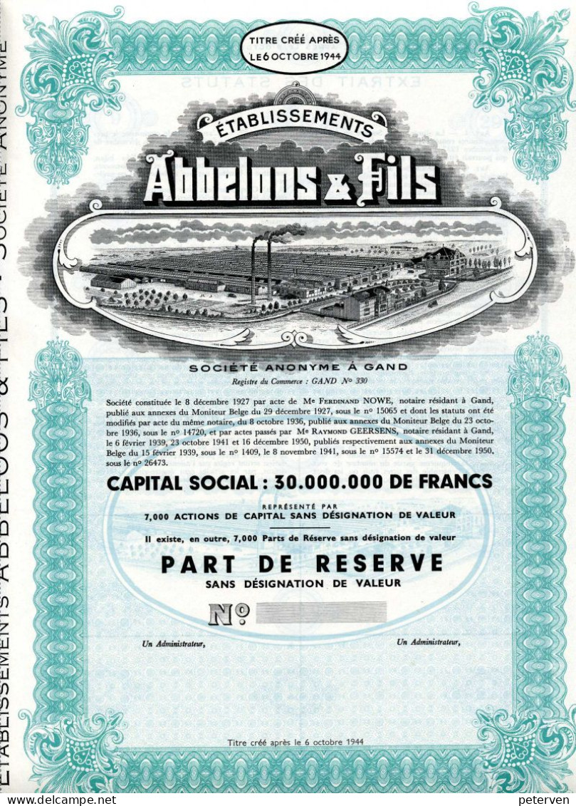 Éts. ABBELOOS &  FILS; Part De Réserve - Textiles