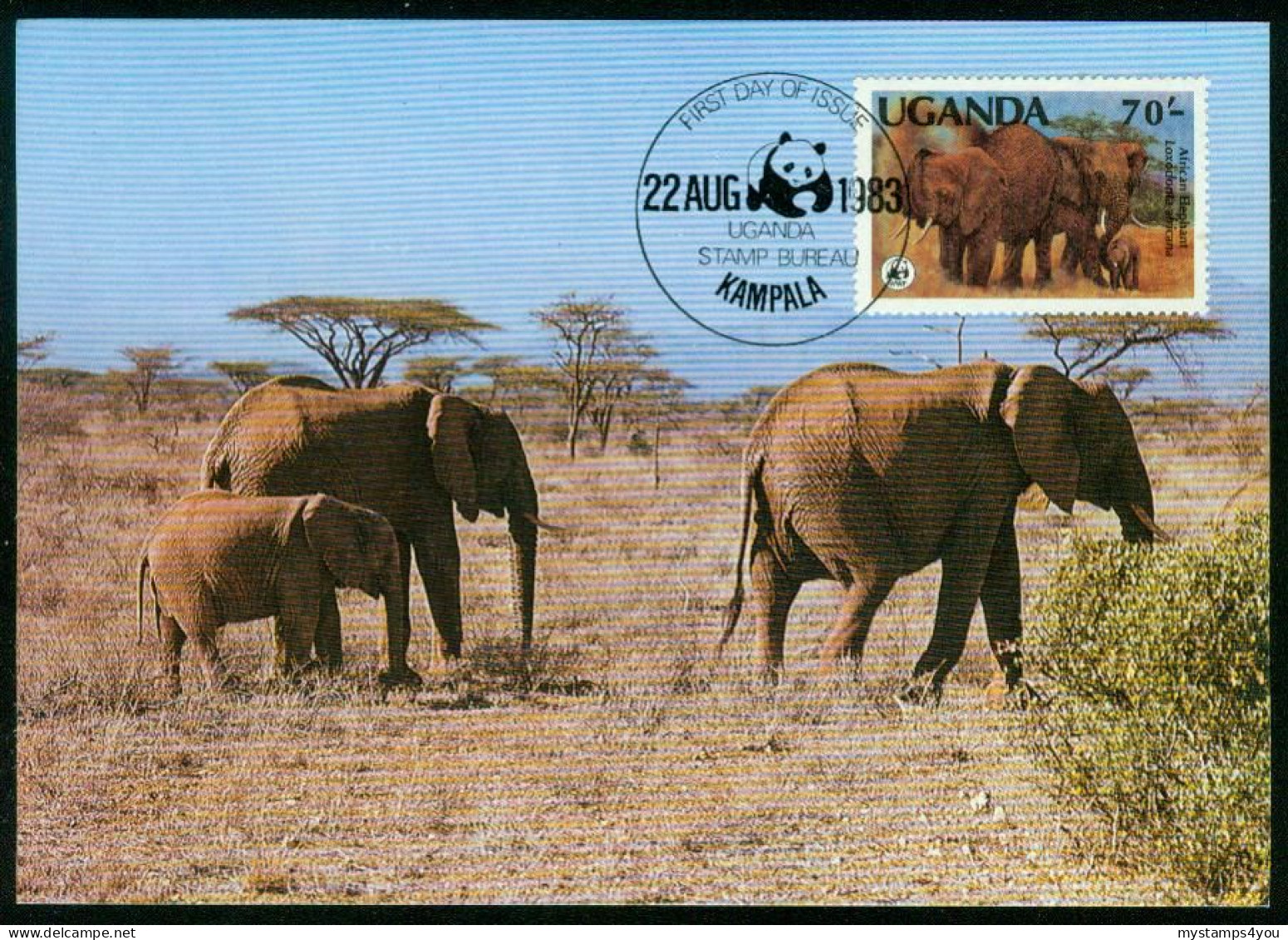 Mk Uganda Maximum Card 1983 MiNr 364 A | Endangered Wildlife. WWF. Elephants #max-0070 - Ouganda (1962-...)