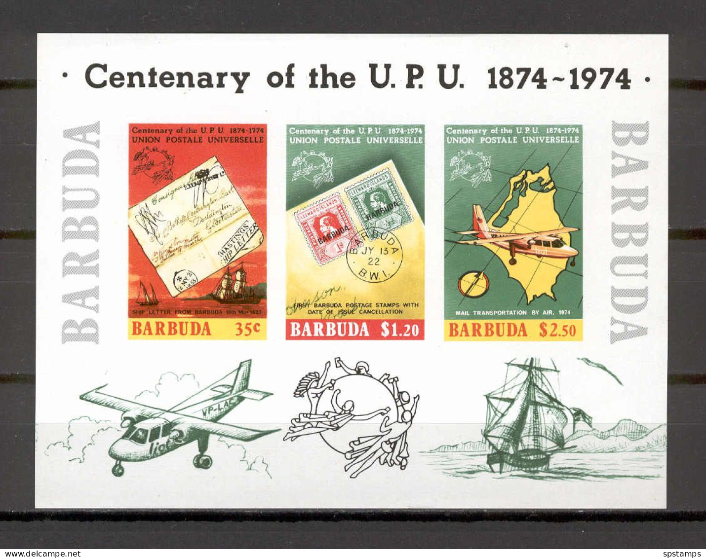 Barbuda 1974 UPU Anniversary MS MNH - Antigua And Barbuda (1981-...)