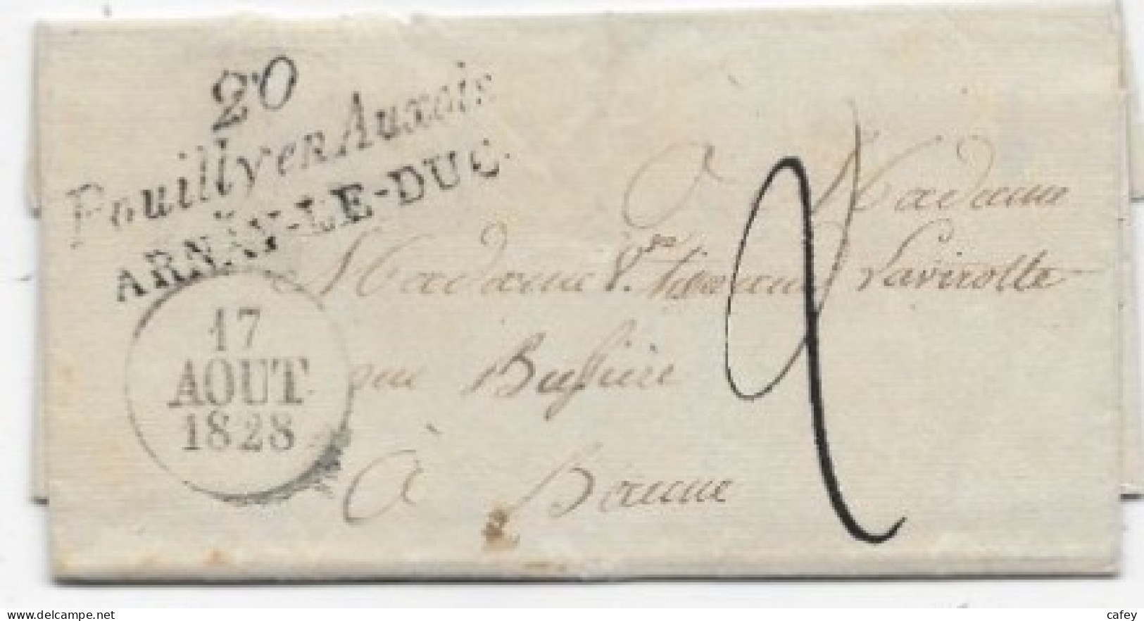 COTE D'OR Lettre Avec Texte De 1828 Marque Postale Cursive 20 / POUILLY EN AUXOIS / ARNAY LE DUC Sup Et Rare - 1801-1848: Precursors XIX