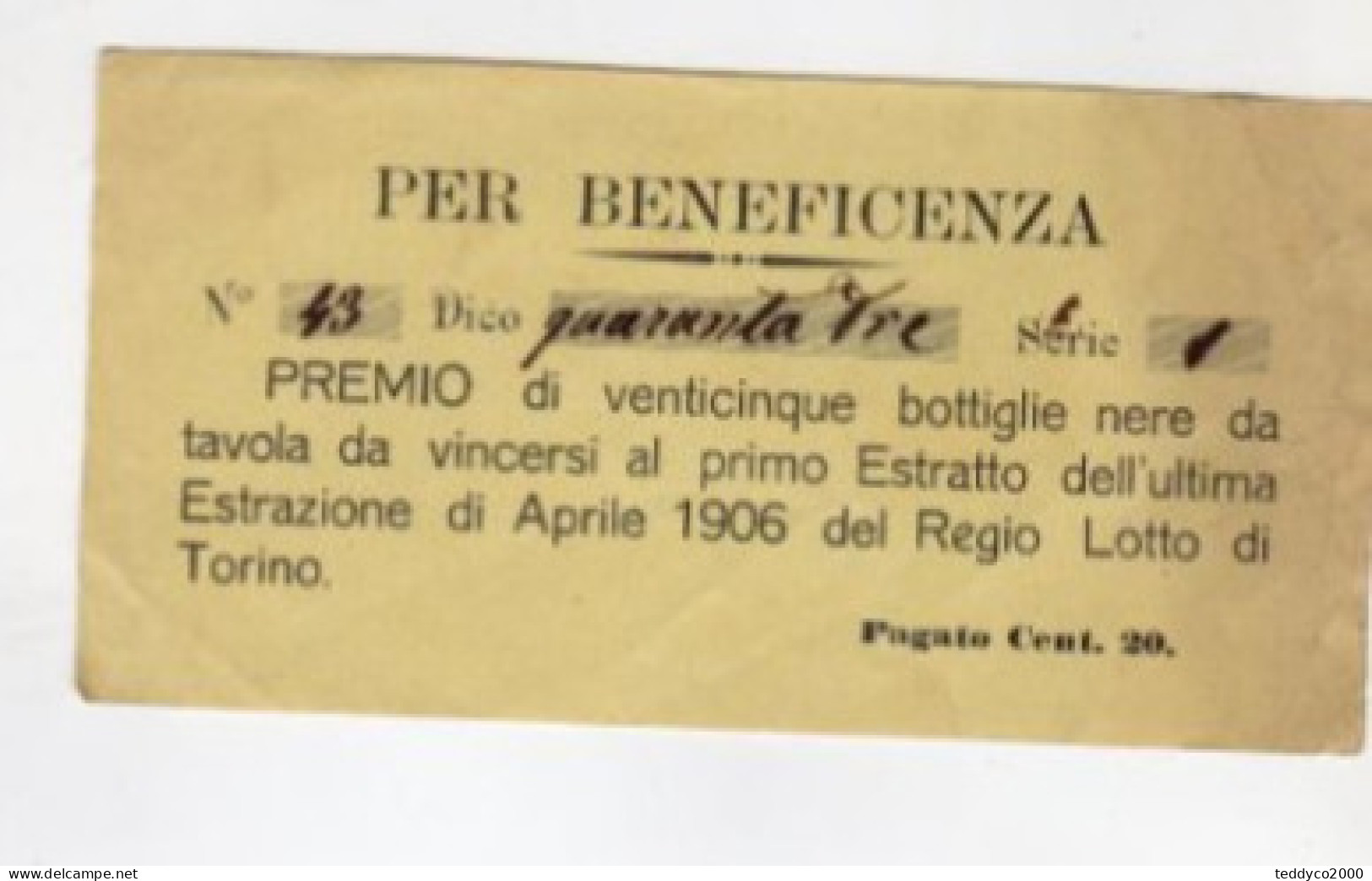 LOTTO REGIO LOTTO DI TORINO 1906 - Loterijbiljetten