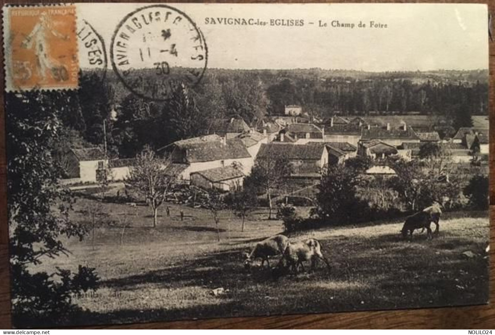 Cpa 24 Dordogne, SAVIGNAC LES EGLISES, Le Champ De Foire, Vaches Ou Boeufs Au Pâturage, éd Coustillas, En 1930 - Other & Unclassified