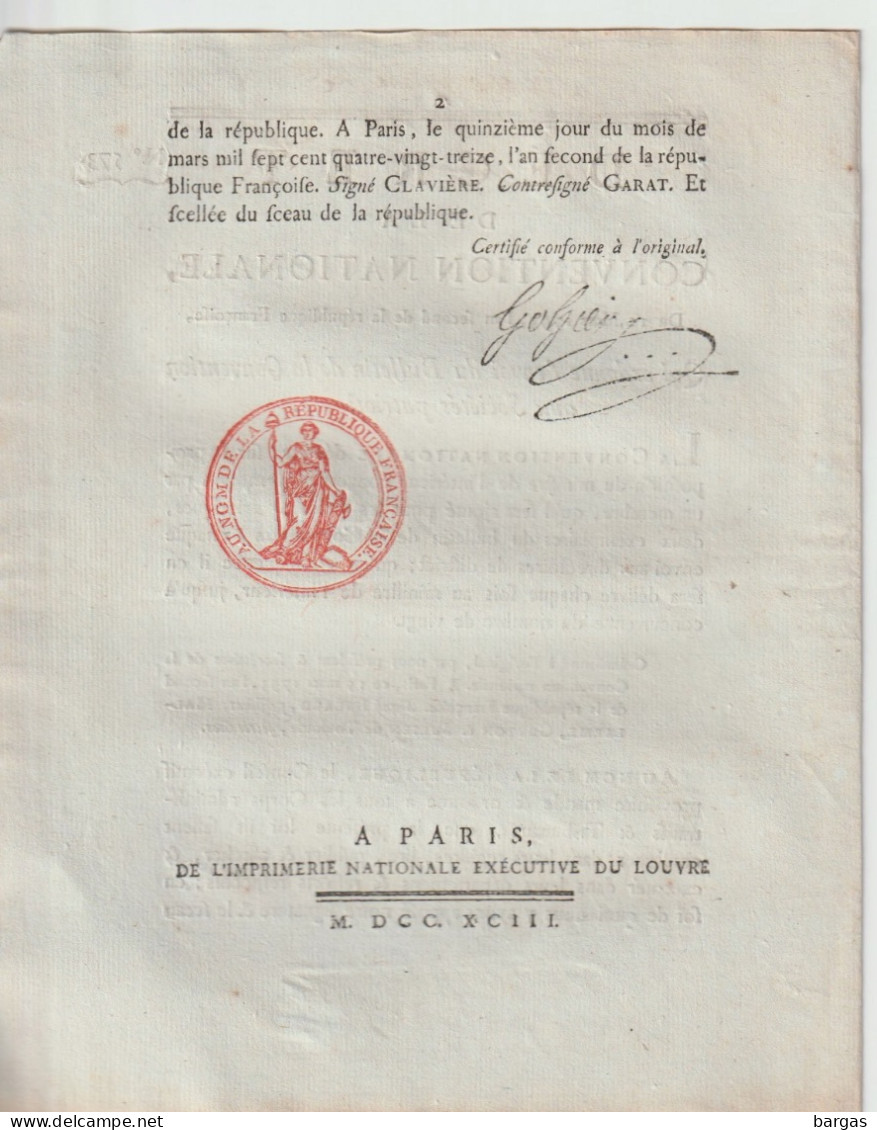 DECRET DE LA CONVENTION NATIONALE : Envoi Du Bulletin De La Convention Aux Sociétés Patriotiques - Decrees & Laws