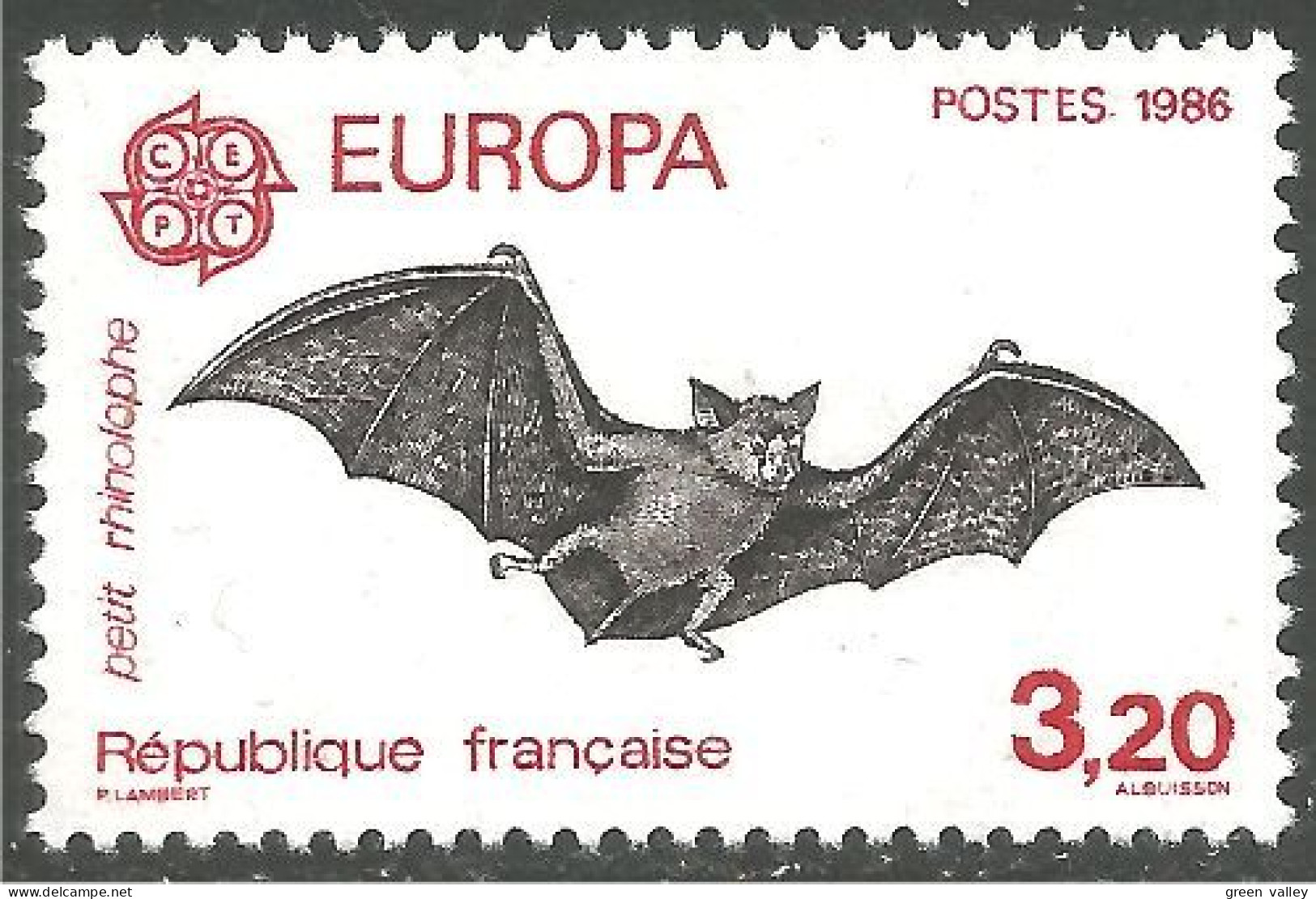 EU86-12c EUROPA CEPT 1986 France Chauve-souris Bat MNH ** Neuf SC - Chauve-souris