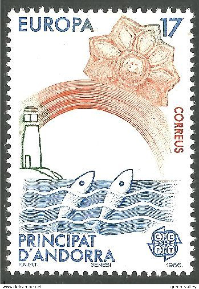 EU86-5 EUROPA CEPT 1986 Andorra Phare Lighthouse Lichtturm Poissons Fish Fische MNH ** Neuf SC - Levensmiddelen