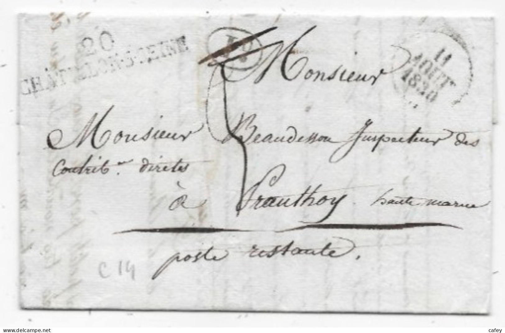 COTE D'OR Lettre Avec Texte De 1830 Marque Postale 20 / CHATILLON S SEINE + Décime Rural  Rare Association - 1801-1848: Precursors XIX