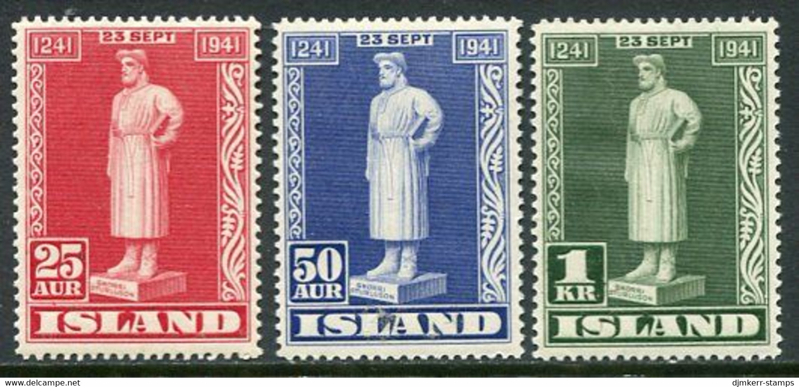 ICELAND  1941 Snorri Sturluson 700th Anniversary MNH / **.  Michel 223-25 - Nuevos