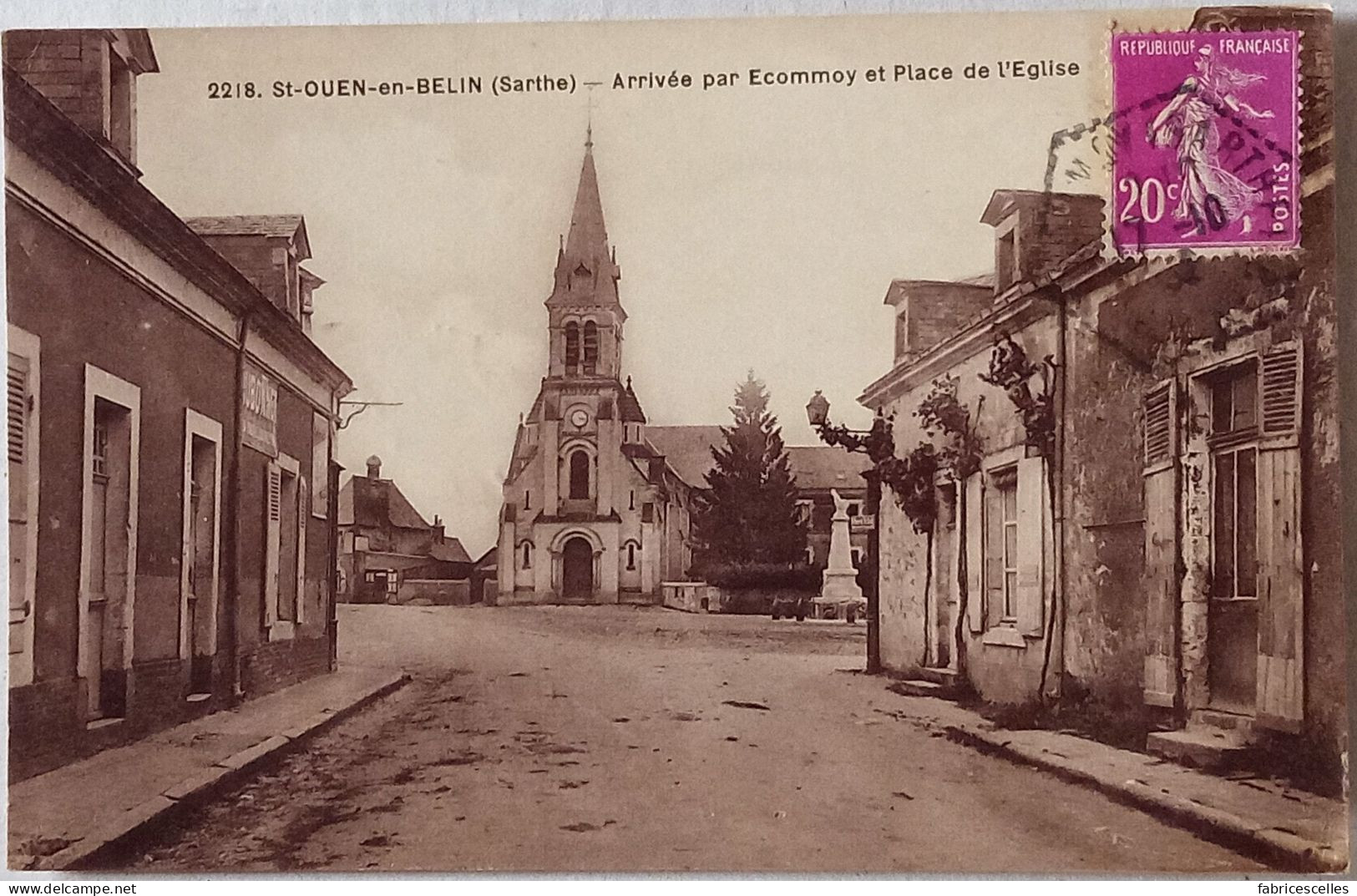 CPSM Circulée 1932,  St-Ouen-en-Belin (Sarthe) Arrivée Par Ecommoy Et Place De L'église  (59) - Sonstige & Ohne Zuordnung