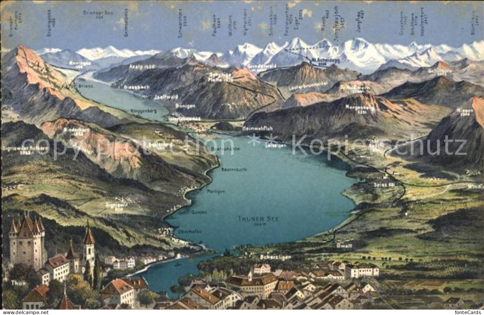 11769466 Thunersee Mit Brienzersee Berner Oberland Panoramakarte Scherzligen - Autres & Non Classés