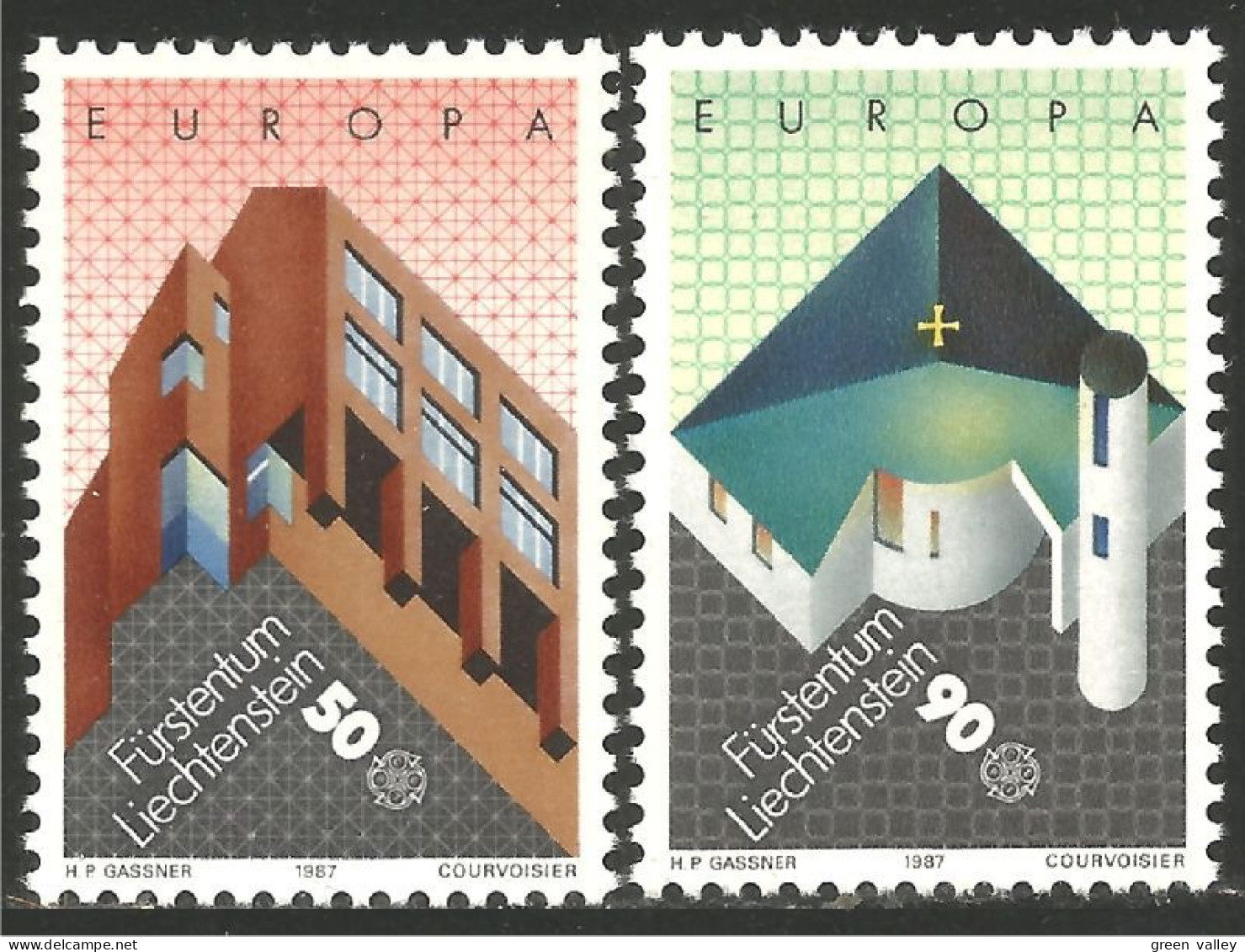 EU87-15c EUROPA-CEPT 1987 Liechtenstein Architecture Moderne MNH ** Neuf SC - Iglesias Y Catedrales
