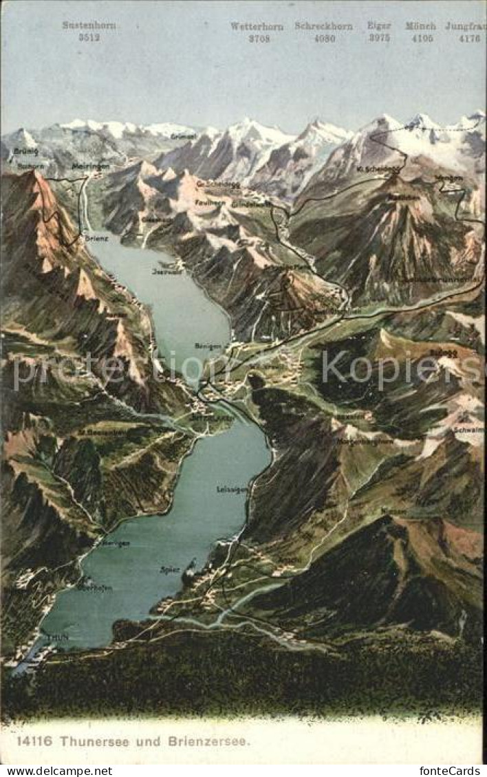 11769447 Thunersee Mit Brienzersee Berner Oberland Panoramakarte Scherzligen - Autres & Non Classés