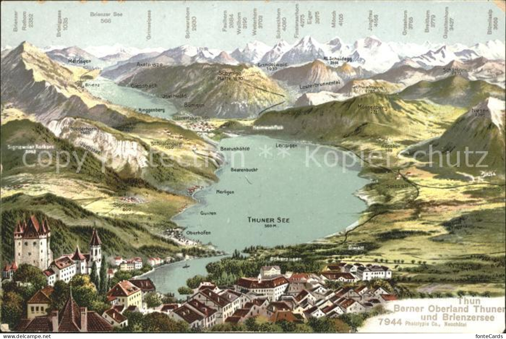 11769446 Thunersee Mit Brienzersee Berner Oberland Panoramakarte Scherzligen - Autres & Non Classés