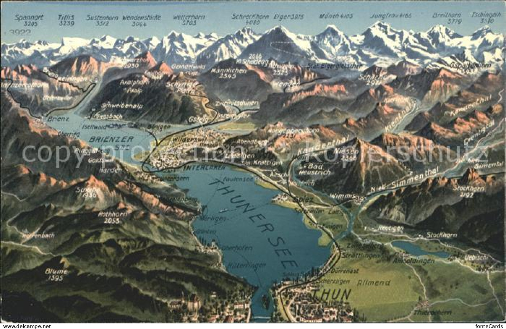 11769436 Thunersee Berner Oberland Panoramakarte Scherzligen - Sonstige & Ohne Zuordnung