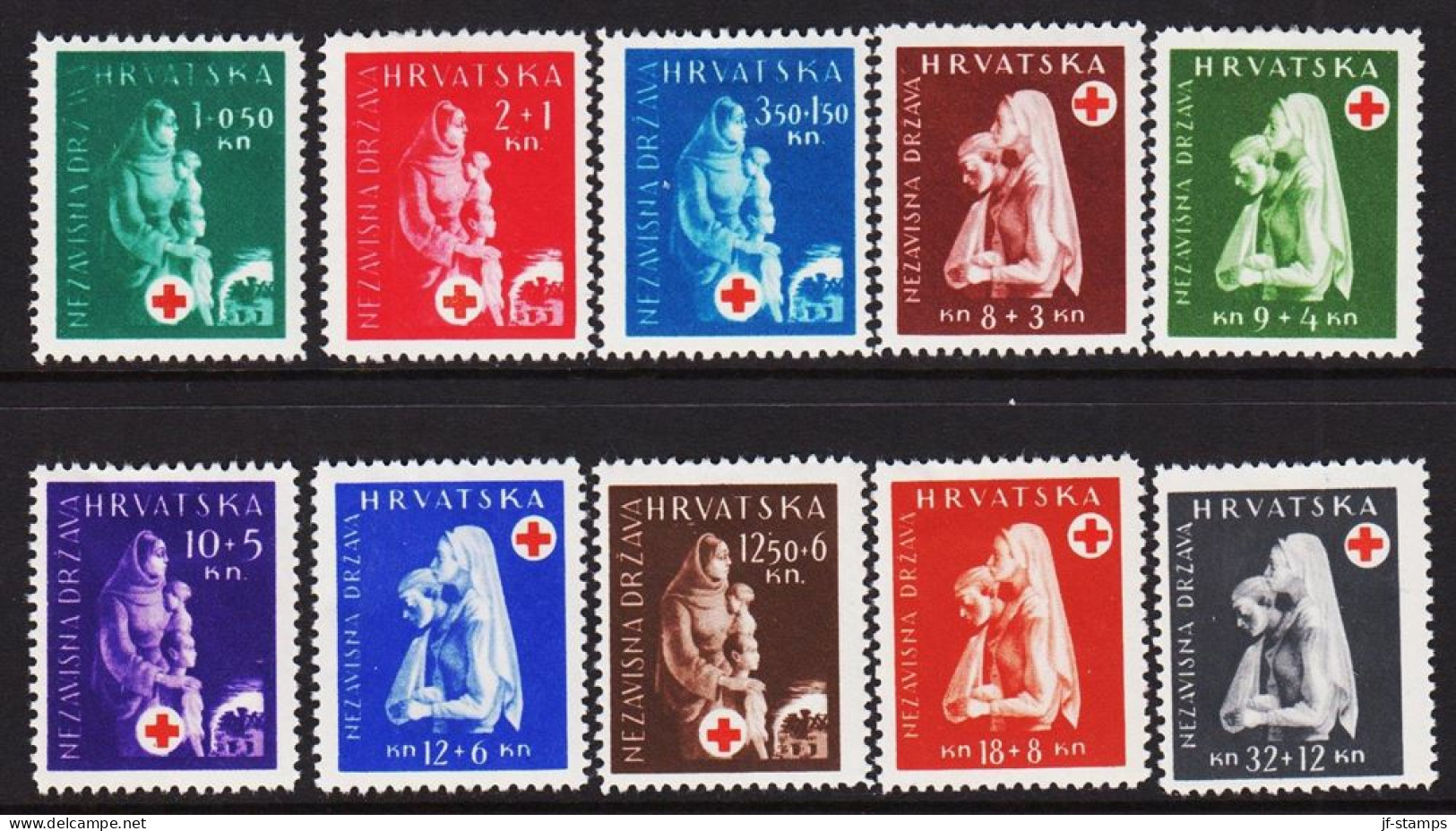 1943. HRVATSKA RED CROSS Complete Set. Hinged. (Michel 118-127) - JF546069 - Croatie
