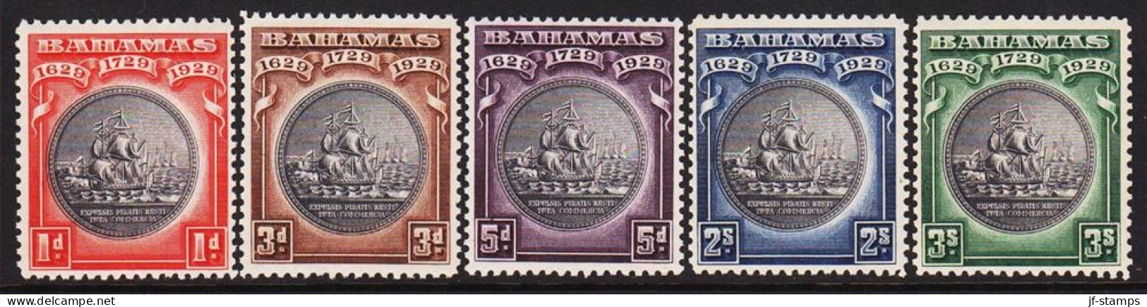 1929. BAHAMAS. 1629 - 1729 - 1929. Jubilee Issue Ship-motive 1 + 3 + 5 D. Never Hinged And ... (MICHEL 88-92) - JF546072 - Bahamas (1973-...)