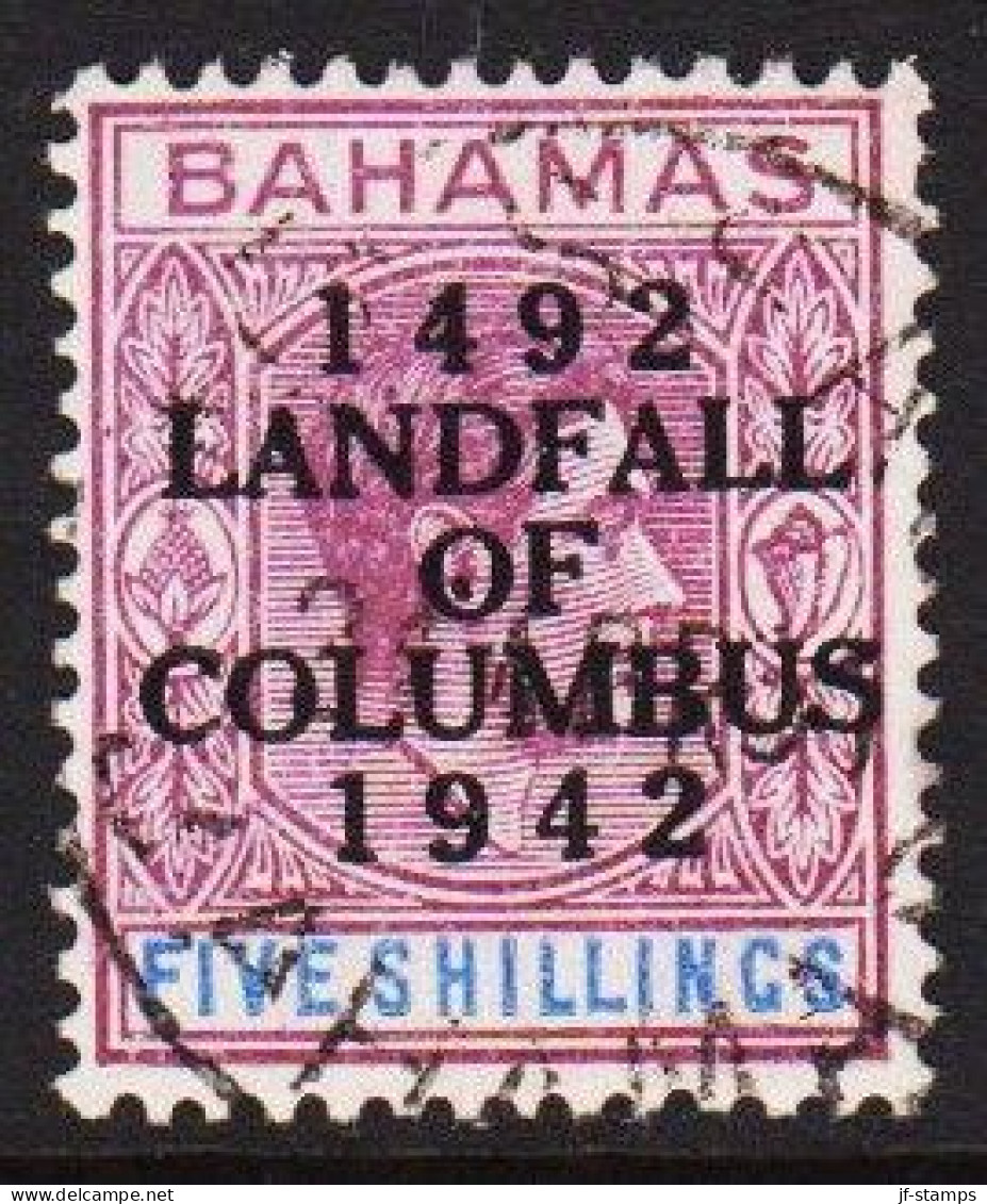 1942. BAHAMAS 1492 LANDFALL OF COLUMBUS 1942 On George VIFIVE SHILLINGS. With Luxus Cancel.  (Michel 133) - JF546076 - Bahama's (1973-...)