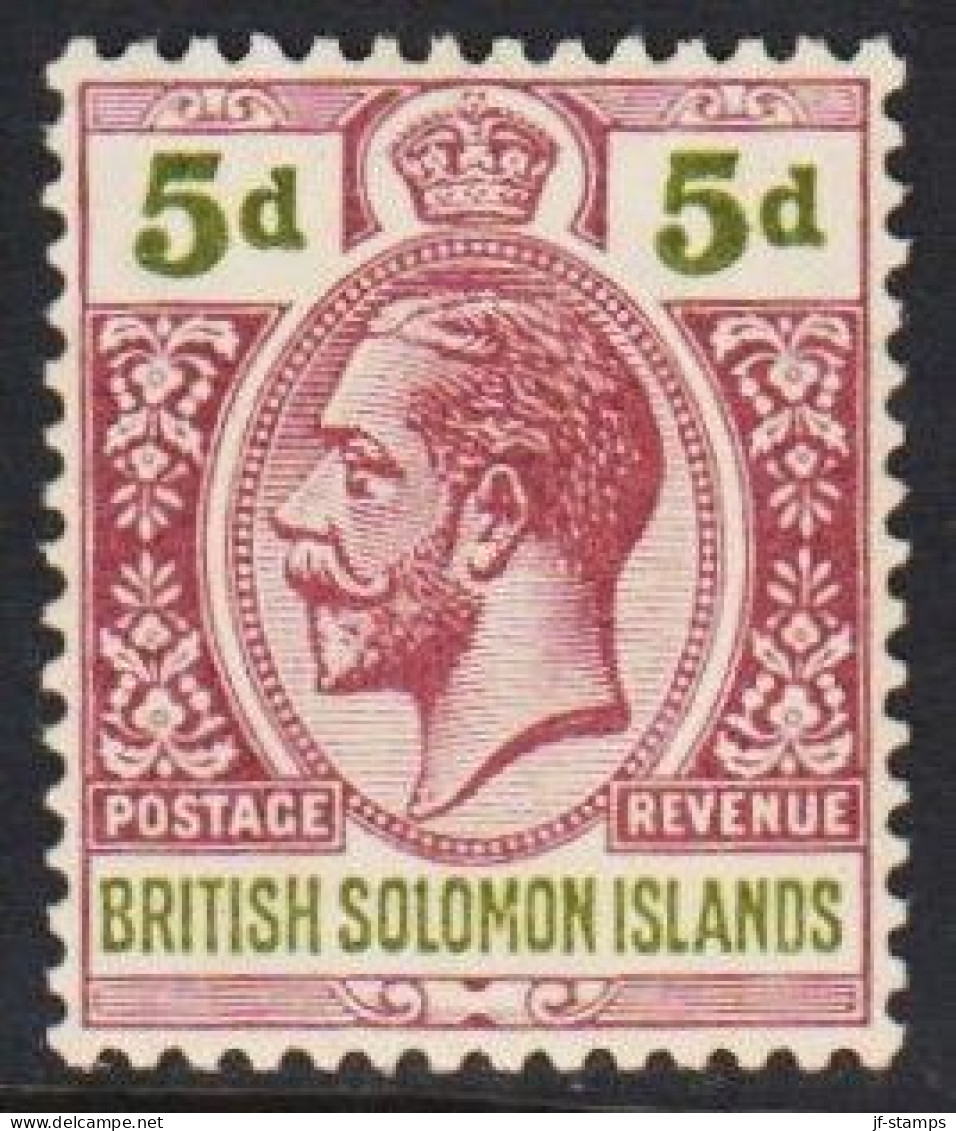 1914-1923. BRITISH SOLOMON ISLANDS. Georg V. 5 D POSTAGE - REVENUE. Hinged. Beautiful Stamp.  (Michel 29) - JF546079 - British Solomon Islands (...-1978)